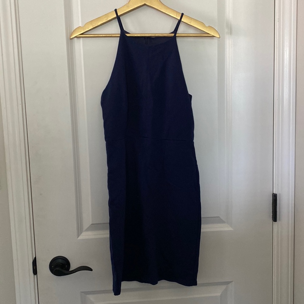 Navy Blue High Neck Mini Dress
